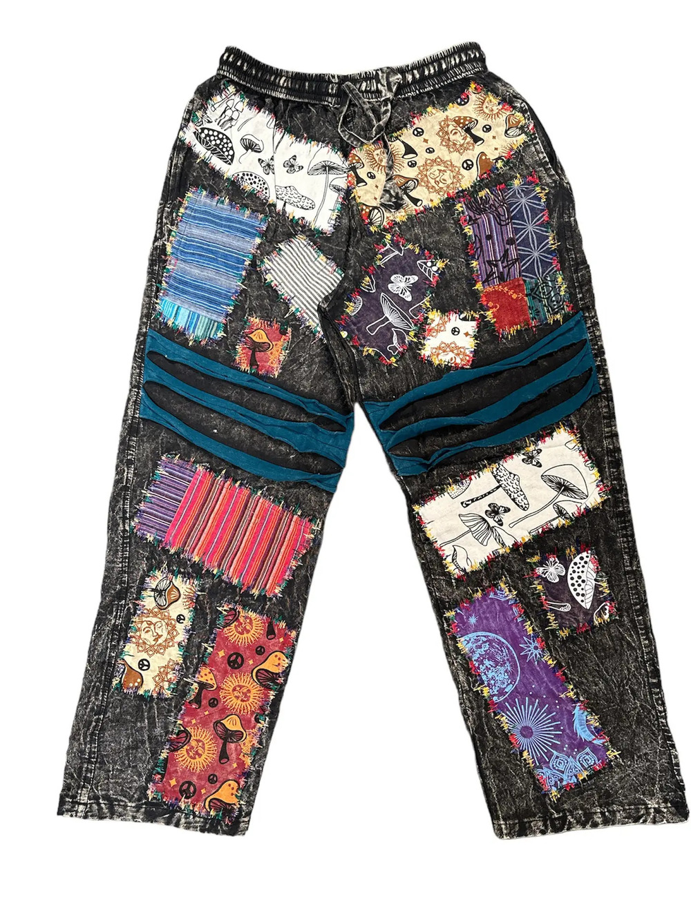 D-552 Rising Multi Patch Hippie Gypsy Trousers | Razor Cut Sizes S-XL
